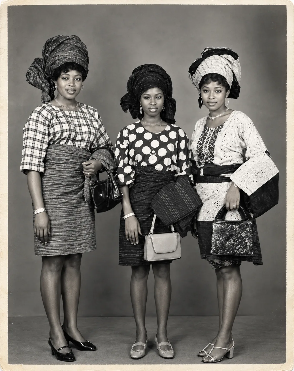 Three women in Ankara print outfits